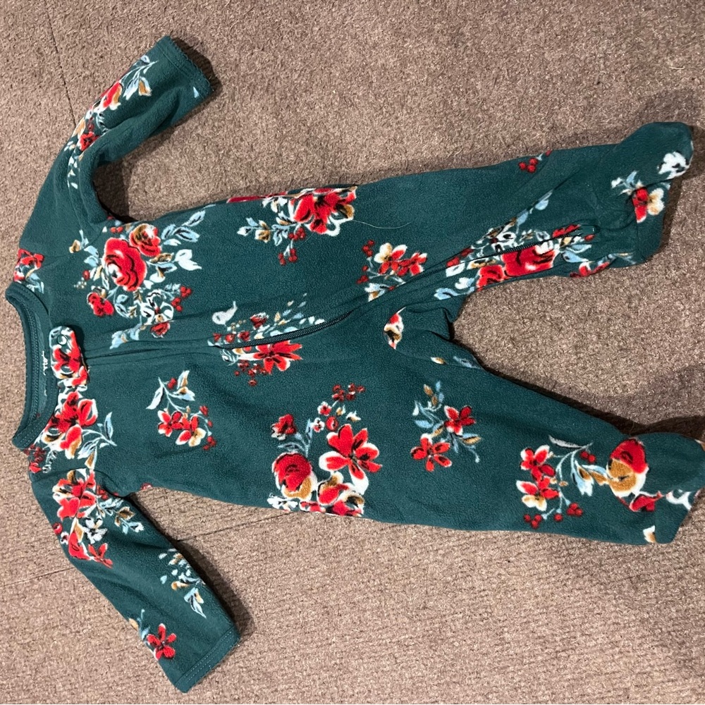 Carter's Green Floral Kids One Piece Footie